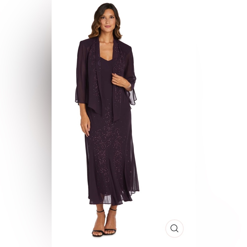 R & M Richards Beaded V-Neck Two-Piece Formal Dress in Eggplant, size 10